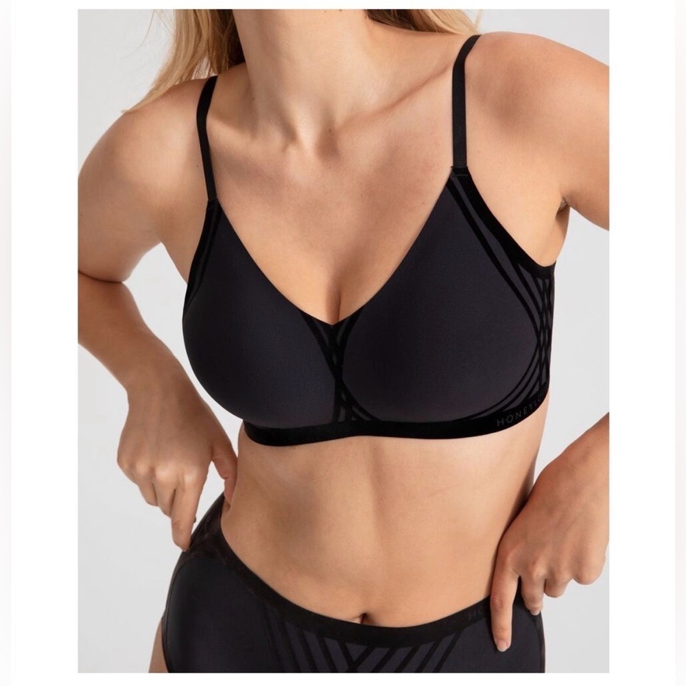 HONEYLOVE Liftwear Silhouette Wireless Black Bra Convertible Smoothing M
